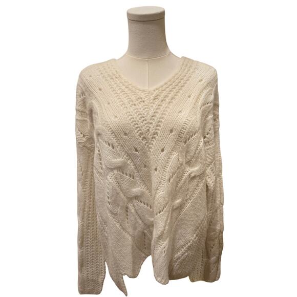 Calista Ivory Chunky Open Knit V-Neck Sweater Womens Large - Picture 1 of 9